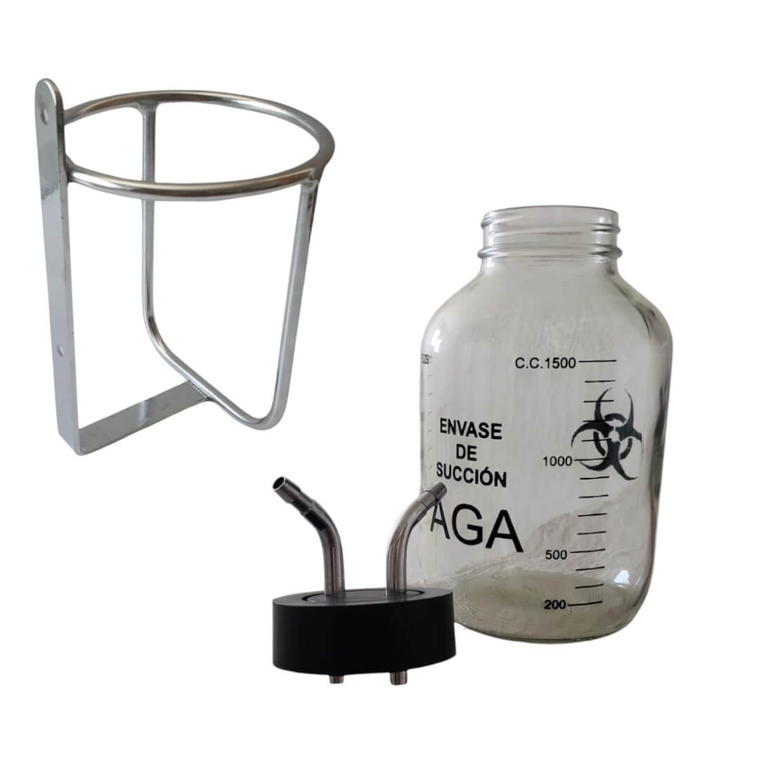 frasco de vidrio 1.78 para aspiracion succion con tapa y canastilla